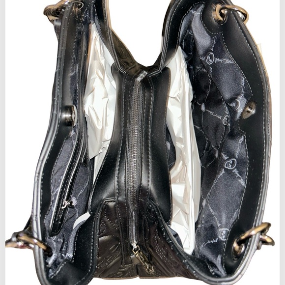 BETSEY JOHNSON BLACK SKULL DOUBLE HANDLE TOTE W/ RHINESTONE MARTINI PURSE CHARM - Picture 11 of 14